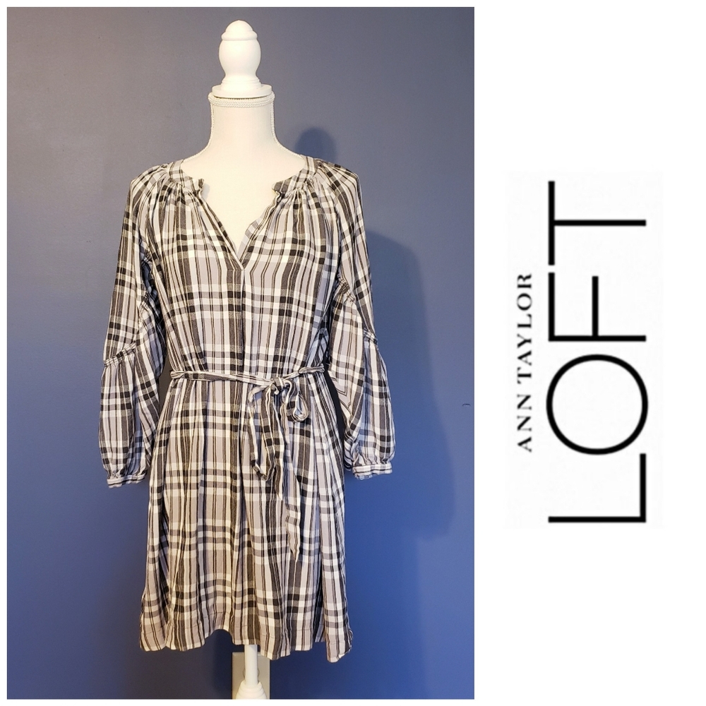 ANN TAYLOR LOFT Plaid Shirt Dress W/ Tie…